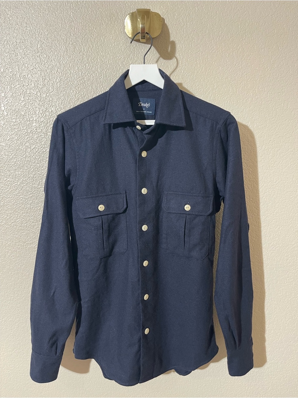 Drake's Navy Blue Long-Sleeve Button-Up Shirt